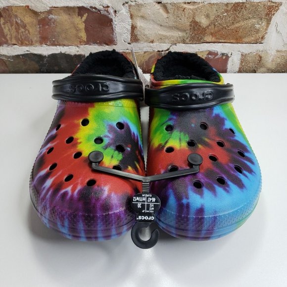 Crocs Unisex Classic Tie-Dye Lined Clog - Multi/Black NWT Mens Size 12 - Picture 2 of 9